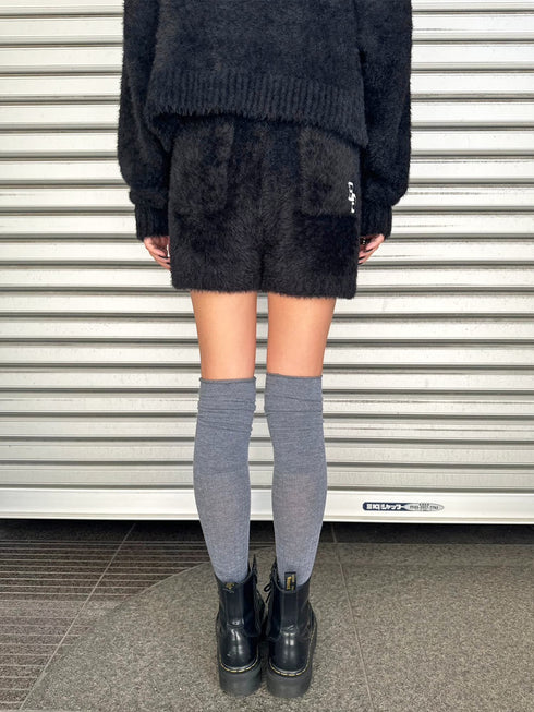 ロゴ刺繍シャギーニットショートパンツ